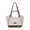 Bolso tote minimalista de gran capacidad en crema y marrón con asas dobles laterales - Blanco