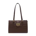 Sac cabas marron en similicuir à texture crocodile et boucles dorées chic - café