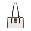 Sac fourre-tout crème avec bordure noire et texture crocodile de style français chic - Noir et Blanc