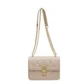 Borsa a tracolla beige trapuntata con catena dorata e chiusura rettangolare in metallo - Bianco