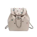 Chic cream white mini backpack featuring colorful rhinestones and chain straps - Off White