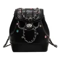 Black glossy Y2K mini backpack with colorful rhinestones and silver chain strap - Black