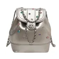 Silver Y2K metallic backpack for women with colorful rhinestones and chain strap - Silver