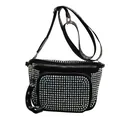 Sac bandoulière noir brillant à strass avec large sangle à motif et double zip - Noir - Strass Colorés