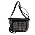 Sac bandoulière noir avec clous punk argentés et bandoulière réglable en vue de face - Noir avec Diamant Blanc