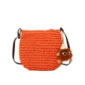 Oranje geweven strooien schoudertas met leren riem en een schattige pluche zonnebril hanger - Enkele Tas / Oranje