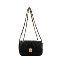 Elegante borsa a spalla matelassé nera con chiusura rotonda dorata e catena - Nero