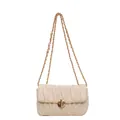 Elegante borsa beige matelassé a tracolla con chiusura circolare in metallo oro - Bianco avorio