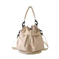 Veelzijdige beige nylon bucket bag met trekkoord en verstelbare schouderriemen - Verbeterd Khaki