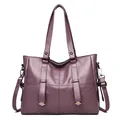 Large capacity dark purple faux leather tote bag with dual handles and long shoulder strap - Purple