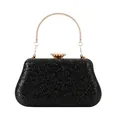 Elegant black evening clutch with sparkling rhinestones and golden metal top handle - Style 1 / Black