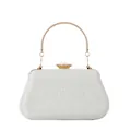 Elegant silver glitter evening clutch bag with round gold handle and crystal clasp - Style 2 / Silver