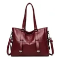 Deep burgundy large tote bag in glossy synthetic leather with adjustable shoulder strap - Burgundy