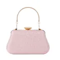Elegant pink glitter evening handbag with gold crown clasp and pearl embellishment - Style 2 / Pink
