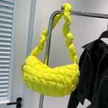 Fluorescent yellow quilted cloud shoulder bag with ruffled strap and puffer texture - Yellow