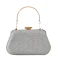 Sparkling silver evening clutch bag with round gold metal handle and rhinestone accents - Style 2 / Silver Grey