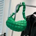 Bright green quilted puffy handbag with ruched strap and stylish diamond stitching - Green
