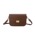 Borsa a tracolla vintage in pelle marrone scuro con fibbia dorata e design quadrato chic - caffè