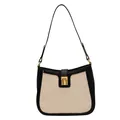 Elegante borsa a tracolla in tela a scacchi neri e beige con chiusura dorata - Nero e Bianco