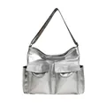 Silberne Metallic-Retro-Tasche mit Multi-Taschen-Design und bedruckten Schultergurten - Silber