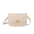 Elegante borsa beige a tracolla quadrata con fibbia in metallo dorato e finitura opaca - Bianco Sporco