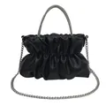 Classic black cloud handbag with sparkling rhinestone handle and silver chain strap - Black