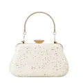 Sparkling pearl white mini evening clutch bag with star sequins and golden ring handle - Style 3 / Off-white