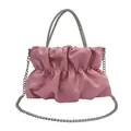 Pink pleated cloud bag with sparkling rhinestone handle and silver chain strap - Pink