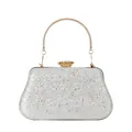 Sparkly silver evening clutch bag with round gold metal handle for formal events - Style 3 / Silver