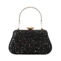 Black evening clutch bag with star sequins, gold round handle, and pearl petal clasp - Style 3 / Black