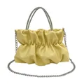Sac nuage plissé jaune pâle avec poignées en strass et bandoulière chaîne argent - Jaune