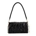 Modische schwarze Plissee-Schultertasche mit eleganter goldener Kettenriemen-Verzierung - Schwarz