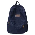 Classic dark blue denim backpack with leather patch and adjustable shoulder straps - Dark Blue