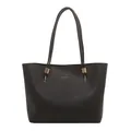 Bolso tote grande negro en cuero mate con logo dorado para el uso diario y oficina - Negro