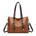 Borsa tote marrone in pelle con cinturini bicolore e tracolla rimovibile da donna - Giallo