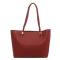 Bolso tote minimalista rojo oscuro con herrajes dorados y logotipo elegante - Rojo