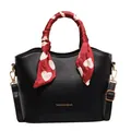Sac seau en cuir noir avec foulard à cœurs rouges et finitions en métal doré - Noir