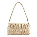 Elegante champagnerfarbene Plissee-Hobo-Tasche mit Metallic-Finish und Goldkette - Gold
