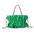 Borsa a nuvola plissettata verde alla moda con manici in strass e tracolla a catena - verde scuro