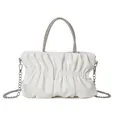 Elegante borsa a nuvola bianca pieghettata con manico in strass e tracolla a catena - Bianco