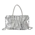 Elegante borsa a nuvola plissettata argento con manico in strass e tracolla - Argento