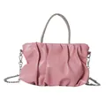 Pink pleated cloud bag with rhinestone handle and silver chain strap for women - Pink