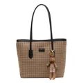 Bolso tote clásico con estampado de pata de gallo en marrón oscuro y colgante de conejo - Tipo estándar / Negro