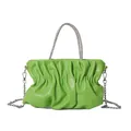 Chic vibrant green pleated cloud bag with sparkling rhinestone handle and chain strap - Light Green