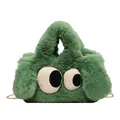 Grüne Plüschtasche mit Hundeaugen-Design, Tragegriff und goldener Kettenriemen - Grün