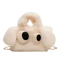 Süße flauschige Hund-Eimertasche in Beige mit großen Augen und goldener Kette - Cremeweiß