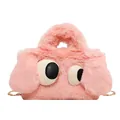 Lustige pinke Plüsch-Eimertasche mit Cartoon-Augen und goldener Metallkette für Damen - Rosa