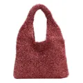 Sparkly red plush knit tote bag with integrated handle for women's winter fashion - Rose Red