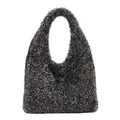 Fashionable black fuzzy hobo bag with metallic fibers and integrated handle design - Black