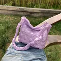 Stylish large purple pleated cloud puff tote bag with soft quilted texture for women - Purple